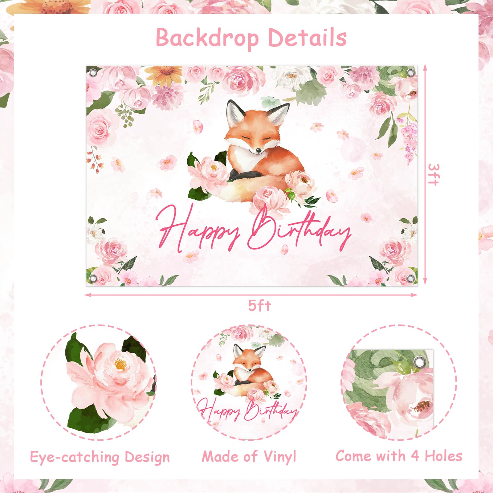 Kit di decorazioni per feste di compleanno con volpe floreale