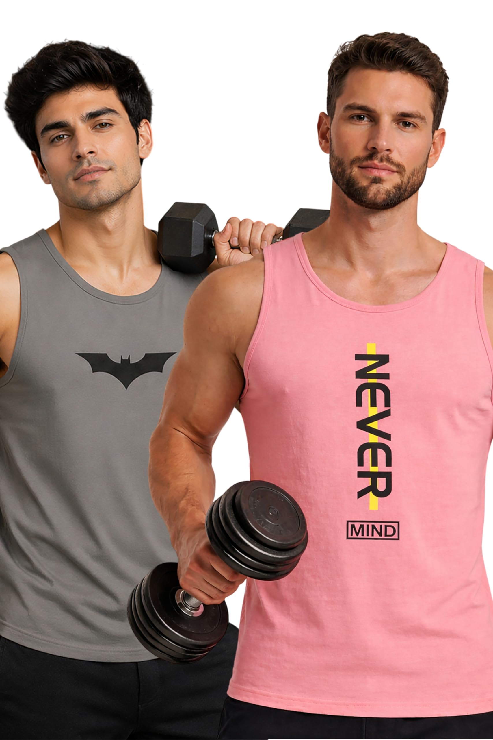 Polyester Letter Printed Vest for Men - Pack of 2 - Pink & Grey | Round Neck | Sleeveless | Regular Fit | Summer & Gym Wear Tank Top for Men-image-33