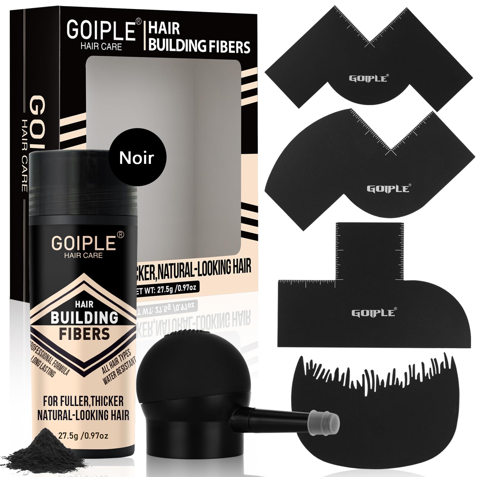 Haarverdichtungsfasern und Pump-Applikator-Set, Haarfaser-Verbesserungsspray, Friseur für Herrenhaar und Bart – Haaransatzverstärker und Volumenspray für Friseure, Schwarz