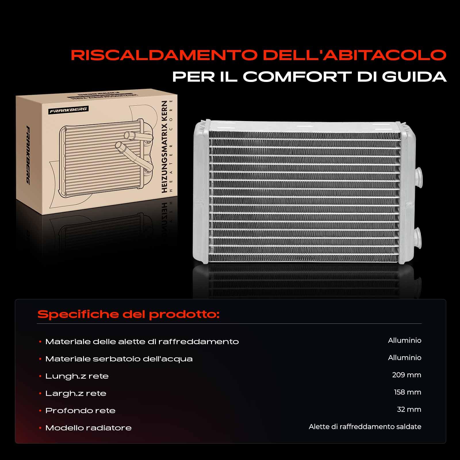 Frankberg Scambiatore di calore Riscaldamento interno Compatibile con Punto Furgone/Compatto 188 1.2L Idea 350 1.4L Punto 188 1.2L Ypsilon 843 1.2L Doblo MPV 119 223 1.3L Replace# 71451