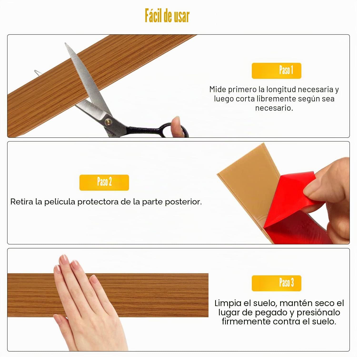 400 x 5cm Tira de Umbral de Autoadhesivo, Tira de Transición de Suelo de PVC, Listones de Madera Decorativos Autoadhesivos, Para Juntas Entre Suelo y Baldosa (Roble amarillo)