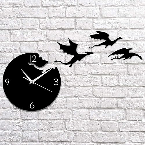 Miniatura 3 de Reloj de pared de dragón de fantasía enojado mágico volador abstracto gótico cuento de hadas dragón arte de pared cuarzo analógico silencioso reloj