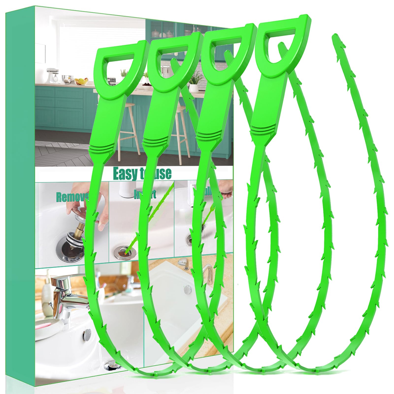 Drain Snake Hair Drain Clog Remover - 4 Pack Shower Sink Unclogger Tool