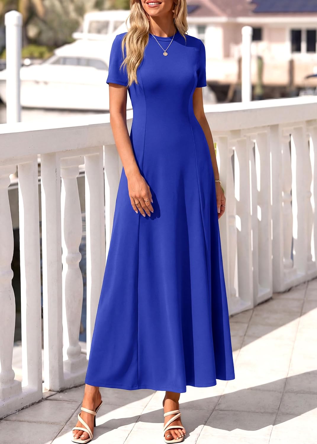 KIRUNDO Wedding Guest Dresses for Women 2026 Spring Summer Short Sleeve Pleated Long Flowy A Line Formal Maxi Dress Pockets - Image 6