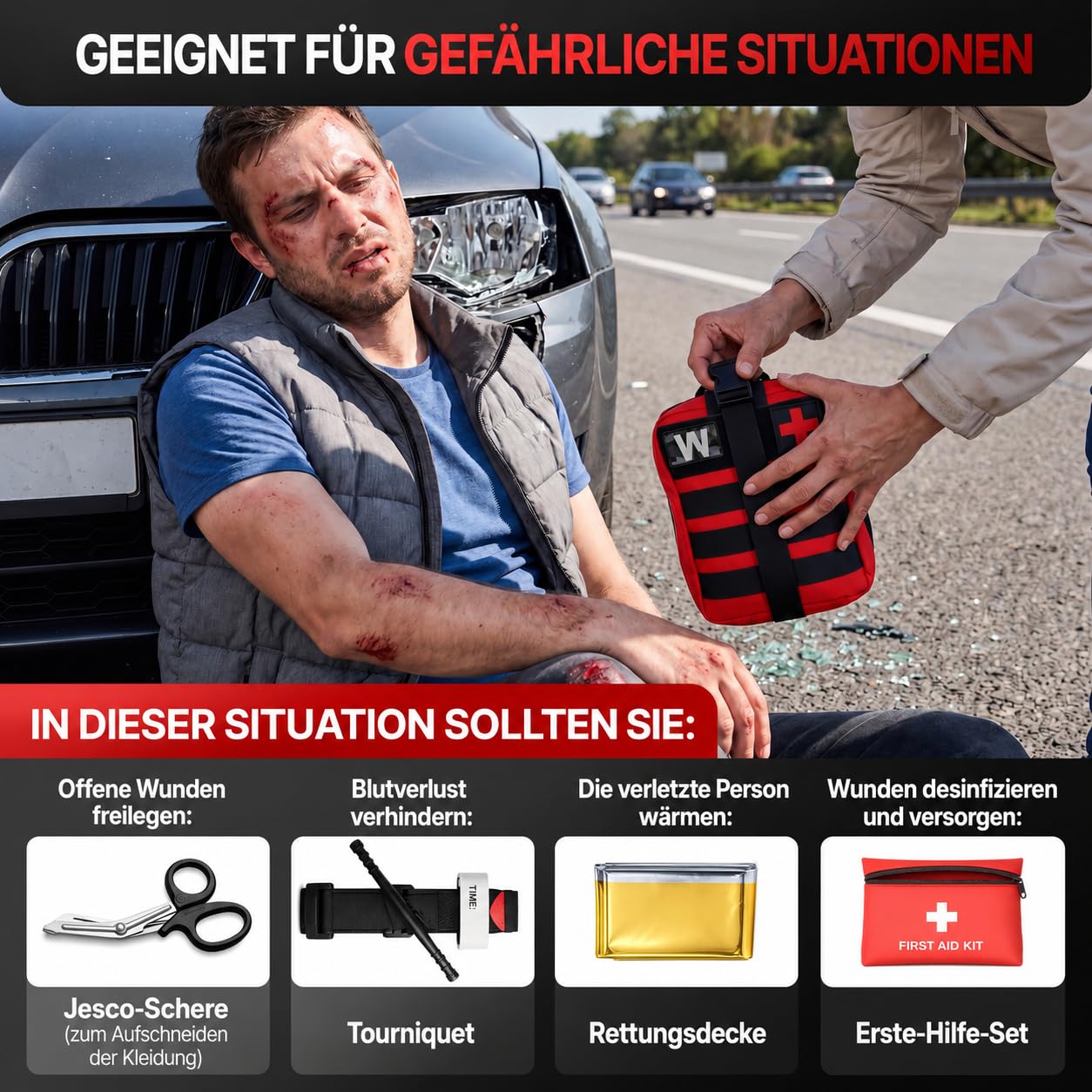WONCROW ® Survival Kit + Erste Hilfe Set - mit Wasserfilter Strohhalm und Outdoor Ausrüstung - Zubehör Camping Wandern Fahhrad Militär Rucksäcke Verbandskasten Auto Gadget Männer Kinder Armband Tasche