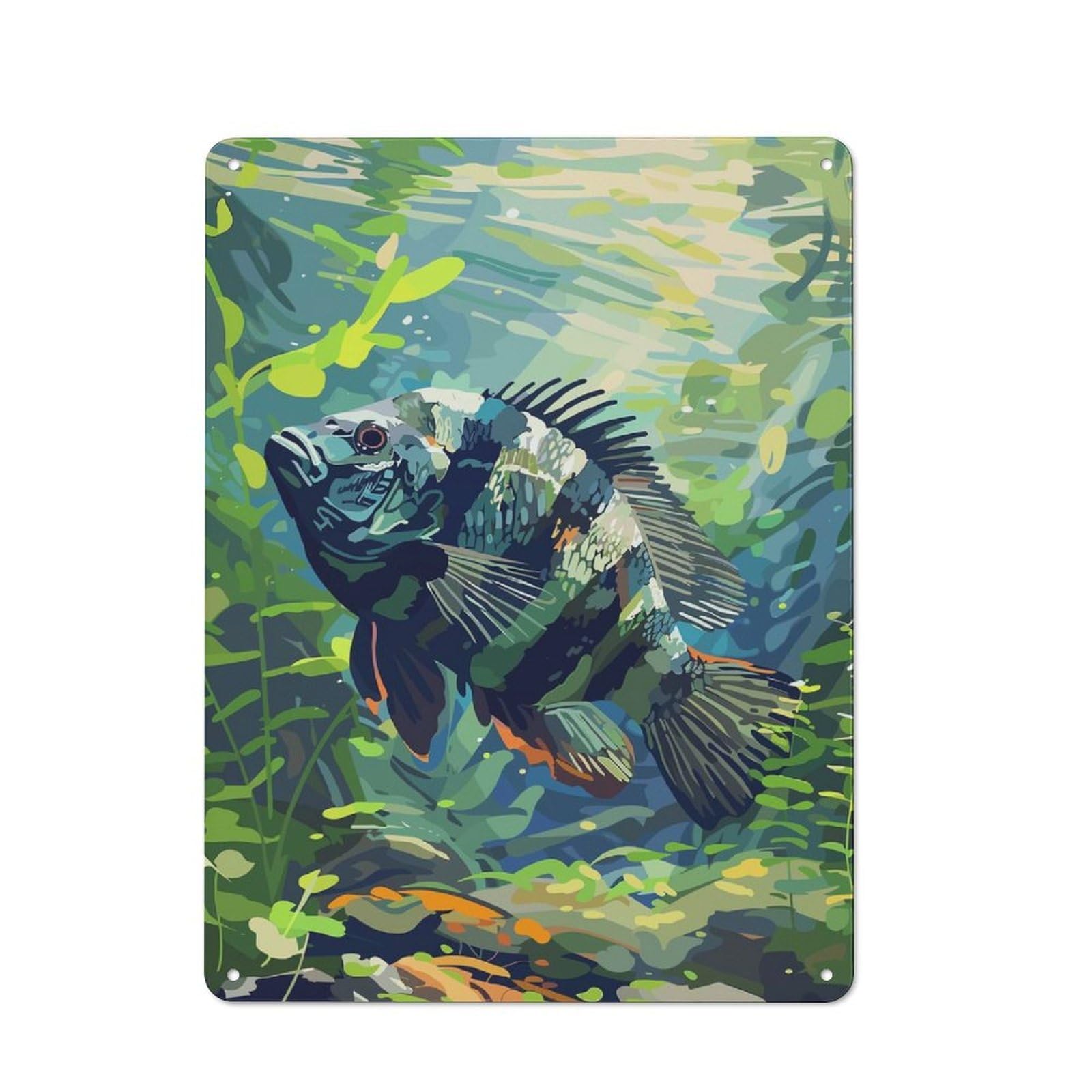 Junmoney Style-11 Tin Wall Plaque 40X30cm With Cichlid Fish Underwater For Bar Or Restaurant, For Hospitality Decor Collectors