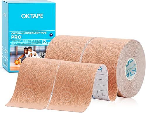 Miniatura 11 de OK TAPE PRO Cinta de kinesiología, 2 pulgadas x rollo largo de 16 pies, cinta elástica atlética terapéutica sin látex, corte libre, Negro+Negro