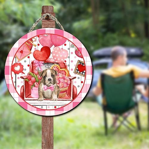 Miniatura 5 de WengBeauty Cartel de feliz día de San Valentín para decoración de puerta delantera diseño de corazones rojos y rosados colgador de puerta de madera