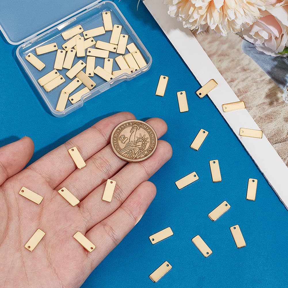 UNICRAFTALE 50pcs Rectangle Stamping Blanks 201 Stainless Steel Charms 13x5mm Golden Stamping Blank Tag Pendants Blank Rectangle Small Dainty Pendants Charms for Bracelet Necklace Jewelry Making - Image 4