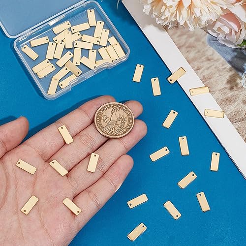 Miniatura 4 de UNICRAFTALE 50 dijes rectangulares de acero inoxidable 201 de 0.512 x 0.197 in con estampado dorado en blanco, colgantes rectangulares en blanco,