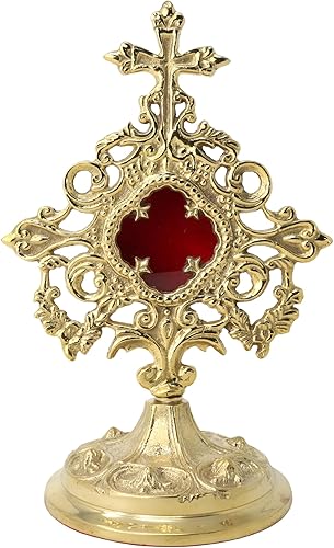 Needzo Monstrance de latón adornado, Relicario para la Sagrada Eucaristía, 5.75 x 9 pulgadas