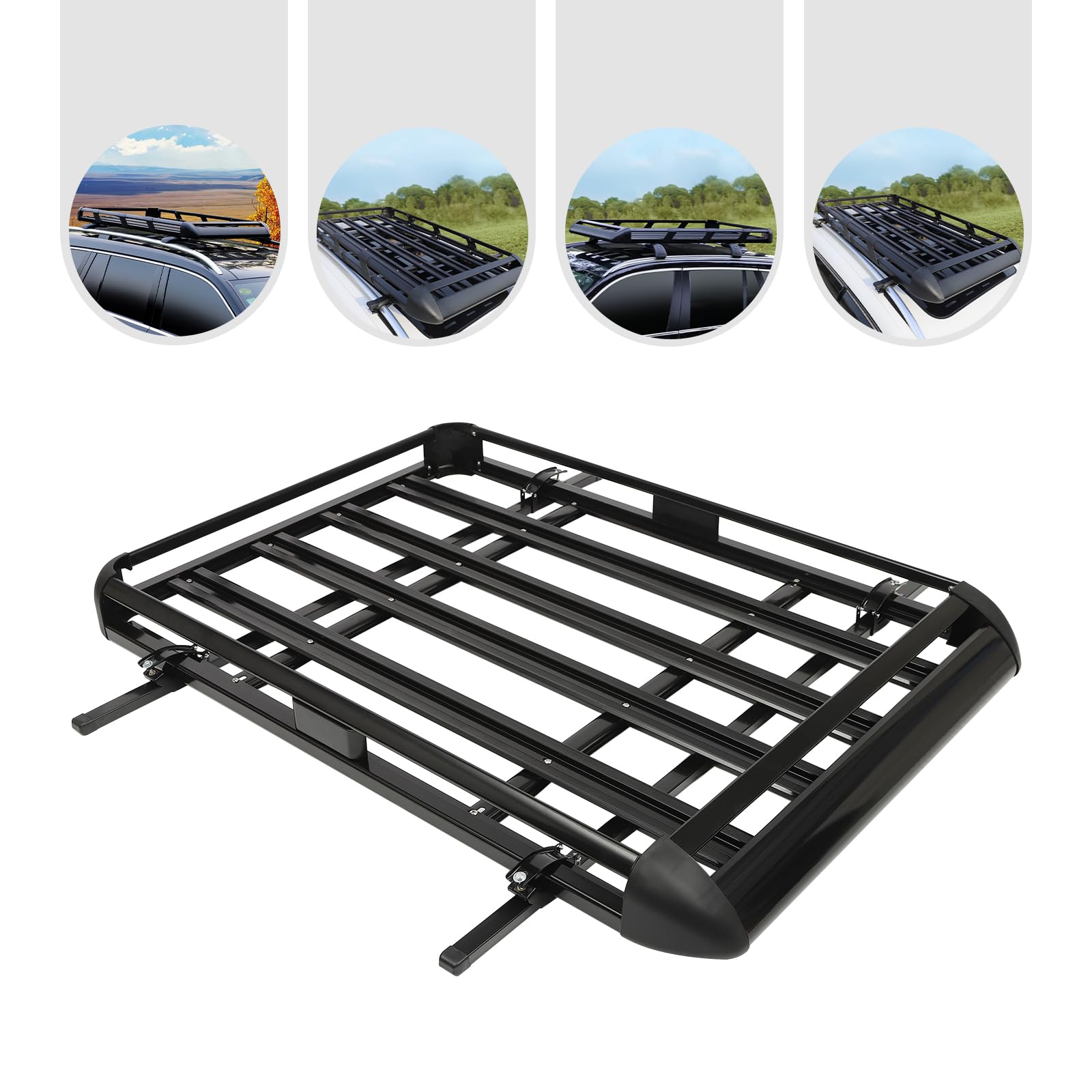Barres De Toit Universelles En Aluminium Pour SUV - Panier Bagages 140 X 100 Cm - Charge 68 Kg - Noir