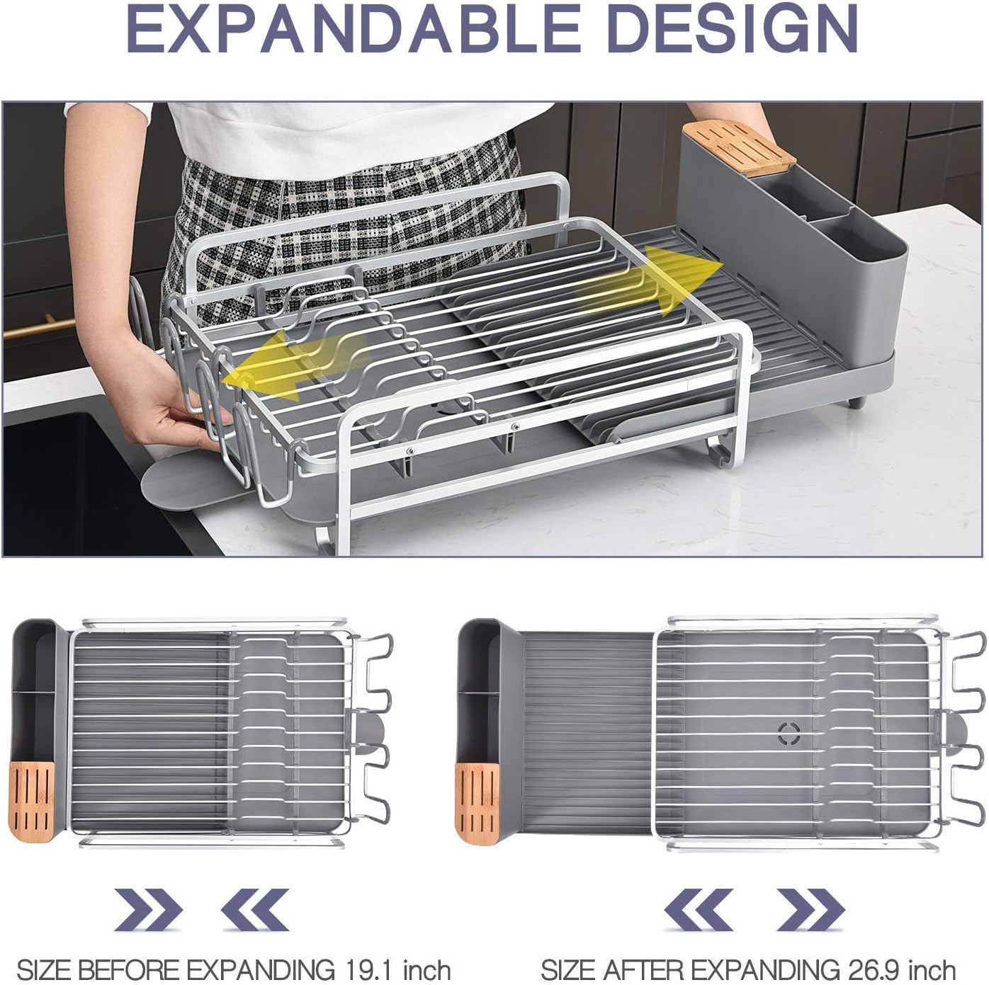 Toolf Dish Rack and Drainboard Set, Extend Large Dish Drying Rack with