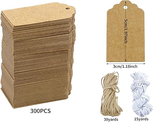 Miniatura 8 de Etiquetas de precio Kraft con cuerda, etiquetas de regalo, 200 etiquetas colgantes de 3.5 x 1.8 pulgadas, etiquetas de papel en blanco para