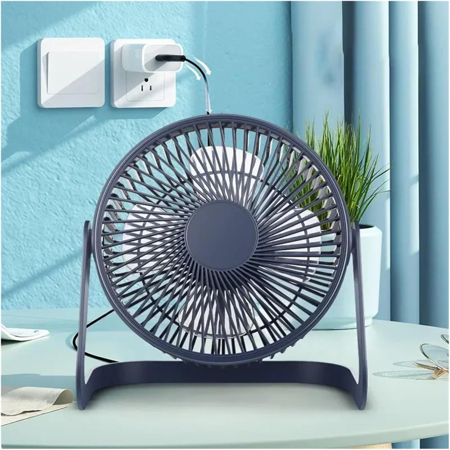 Simple Portable Single File USB Desktop Fan with Silent Energy-saving Adjustable Angle Home Office 5 inch Supply Fan(D)