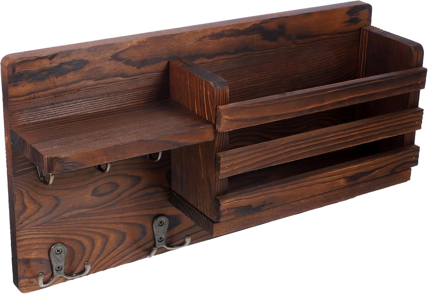 Rustic Wall Mounted Key Holder and Mail Organizer Rack with Hooks, Wooden Entryway Storage Shelf for Hallway, Multi-Functional Key and Mail Sorting Rack for Home