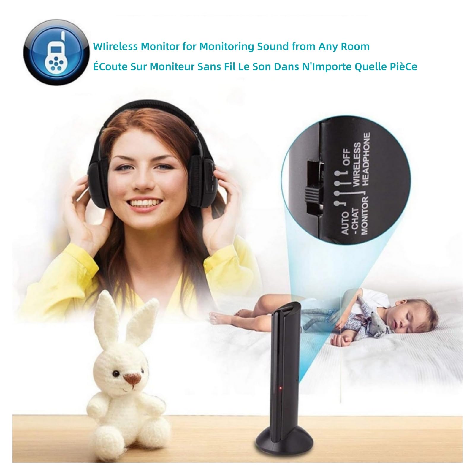 Cuffie TV senza fili, radio FM e monitor, cuffie senza fili con decodificatore digitale, cuffie over-ear per adulti e anziani, compatibili con computer TV