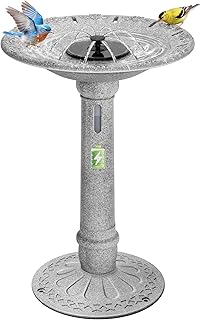 VIVOHOME Solar Bird Bath with Fountain, Battery System, Light Stone Gray