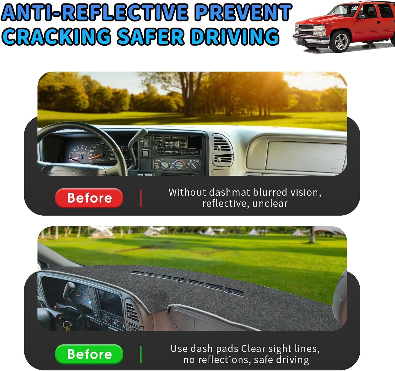 POSAID Dash Cover for 1997-2000 Chevy Chevrolet Silverado/GMC Sierra C1500 C2500 C3500 K1500 K2500 K3500, Dashboard Cover for 1997-1999 Chevy Tahoe/GMC Yukon, for 1999-2000 Cadillac Escalade, Gray