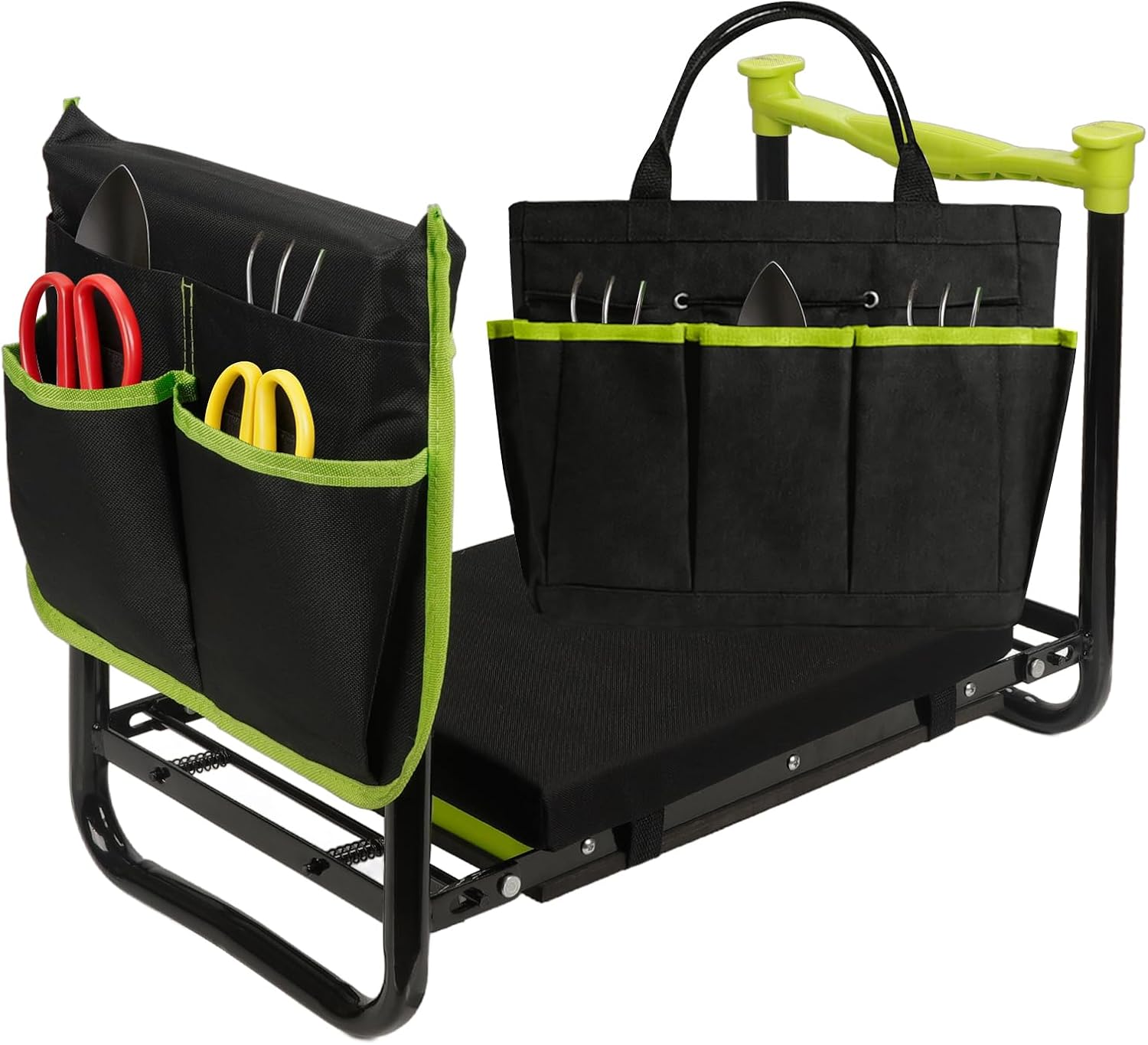 Garden Kneeler and Seat, Heavy Duty Gardening Stool with 1.8" Thick Detachable Kneeling Pad, Foldable Bench Chair with Tool Pouch and Bag for Knee & Back Pain Relief for Women, Men, Seniors (Green)