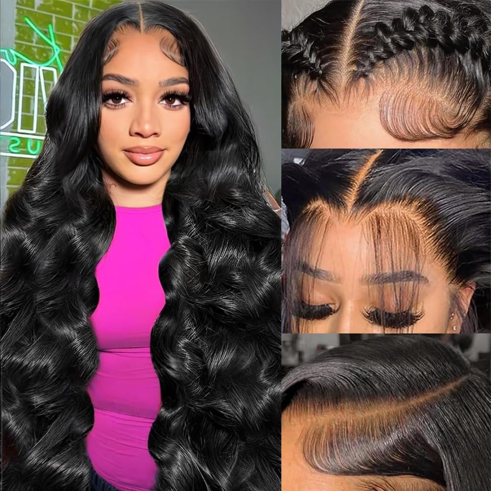 13x6 Lace Front Wigs Human Hair 180% Density HD Lace Frontal Wigs Body Wave Lace Front Wigs Human Hair Pre Plucked With Bleached Knots Black Body Wave Wig 22 Inch