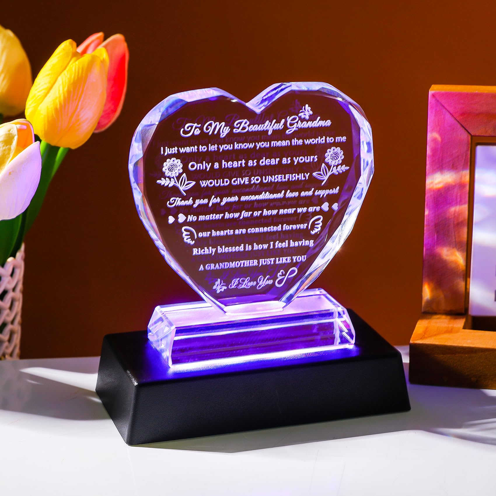 YWHL Regali per la nonna da nipote nipote bisnonna regali di compleanno cristallo ricordo con base luminosa colorata migliori idee regalo per la nonna per Natale, festa della mamma San Valentino