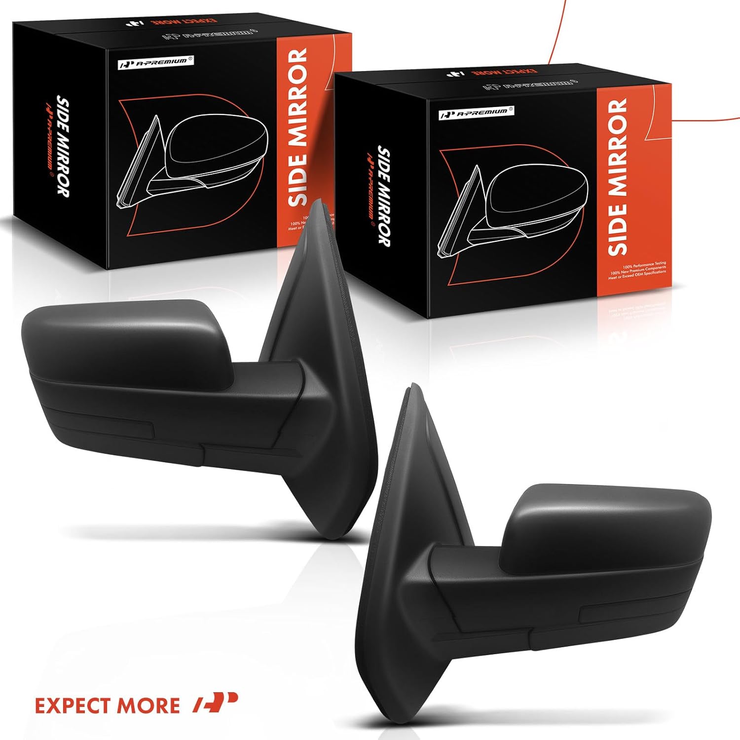 A-Premium Pair (2) Driver and Passenger Side Power Door Mirror - Compatible with Ford F-150 2004 2005 2006 2007 2008 - Non-Heated Manual Folding Black Outside Rear View Mirror - Replace# 8L3Z17683EA