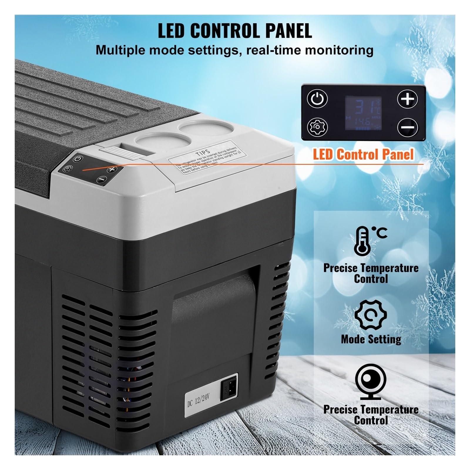 Refrigerador for Auto de 25L con reposabrazos, congelador de una Sola Zona, Rango Ajustable de -20 °C a 20 °C, 12/24 V CC y Enfriador de Hielo.