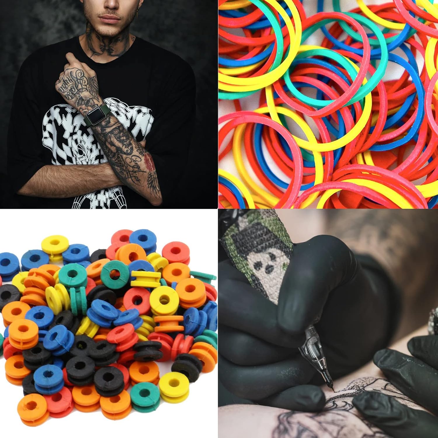 Tattoo Machine Parts - TONBAO 100pcs Tattoo Rubber Bands Tattoo O-rings Tattoo Grommets Tattoo Nipples and 1 set Cleaning Brush Set Mix Colors Tattoo Needles Tattoo Machines Tattoo Supplies : Beauty & Personal Care