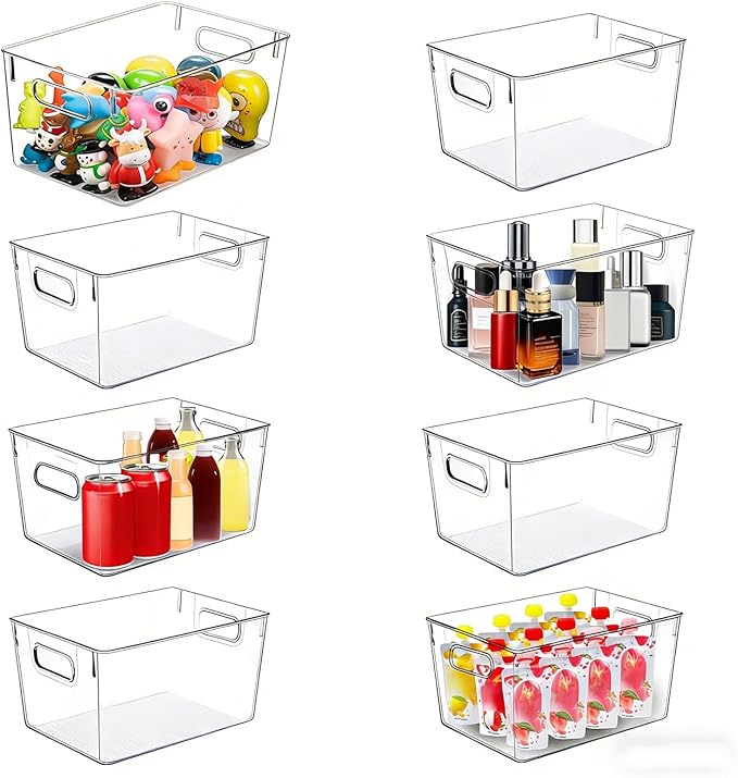 Set of 8 pantry organizers and storage, Clear Plastic Storage Bins for Kitchen Organization, Freezer Storage, Home Edit Containers