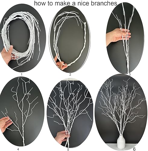 Miniatura 10 de 6 ramas rizadas realistas de 37 pulgadas, ramitas artificiales secas, plantas falsas, tallos flexibles para manualidades, jarrones, hogar, boda,
