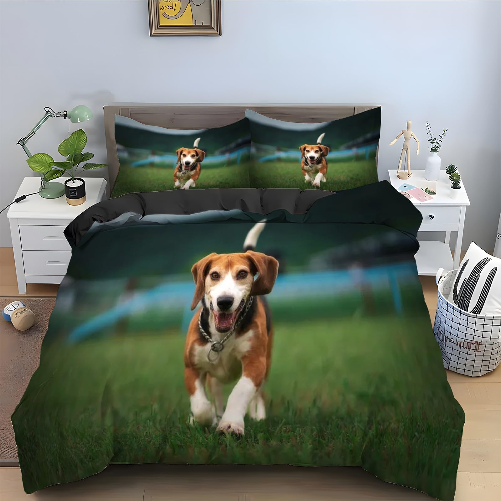 Housse de couette 160x200 Teckel avec 2 taies d'oreiller