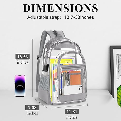 Miniatura 2 de Mochila transparente, mochila transparente de PVC de alta resistencia.., Gris, Bolsa transparente aprobada para estadios