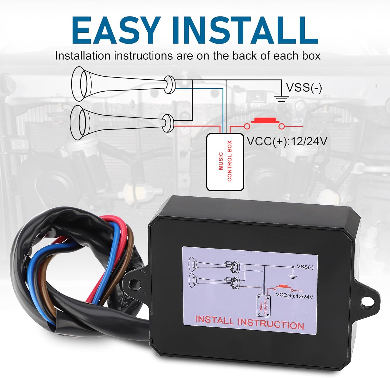 12V-24V 8 Sound and 12 Sound Musical Electronic Horn Controller 3+Pro Horn Speaker Sound Control Box Unit with Volume Switching(8 sound)