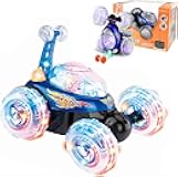 Rechargeable RC Tornado Stunt Car – 360° Flip Remote Control Turbo Twister Vehicle with Lights & Music | Double-Sided Spinning Car Toy for Toddlers Kids Boys Girls (Blue)