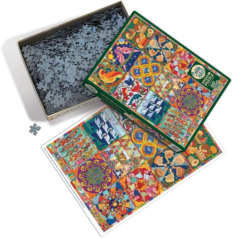 Cobble Hill 1000 Piece Puzzle - Twelve Days of Christmas Quilt - Sample Poster Included