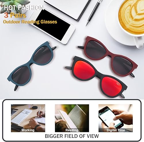 Miniatura 4 de Paquete de 3 lentes de lectura con bloqueo de luz azul para mujer, marco de ojo de gato de diseño, lectores de computadora para mujer