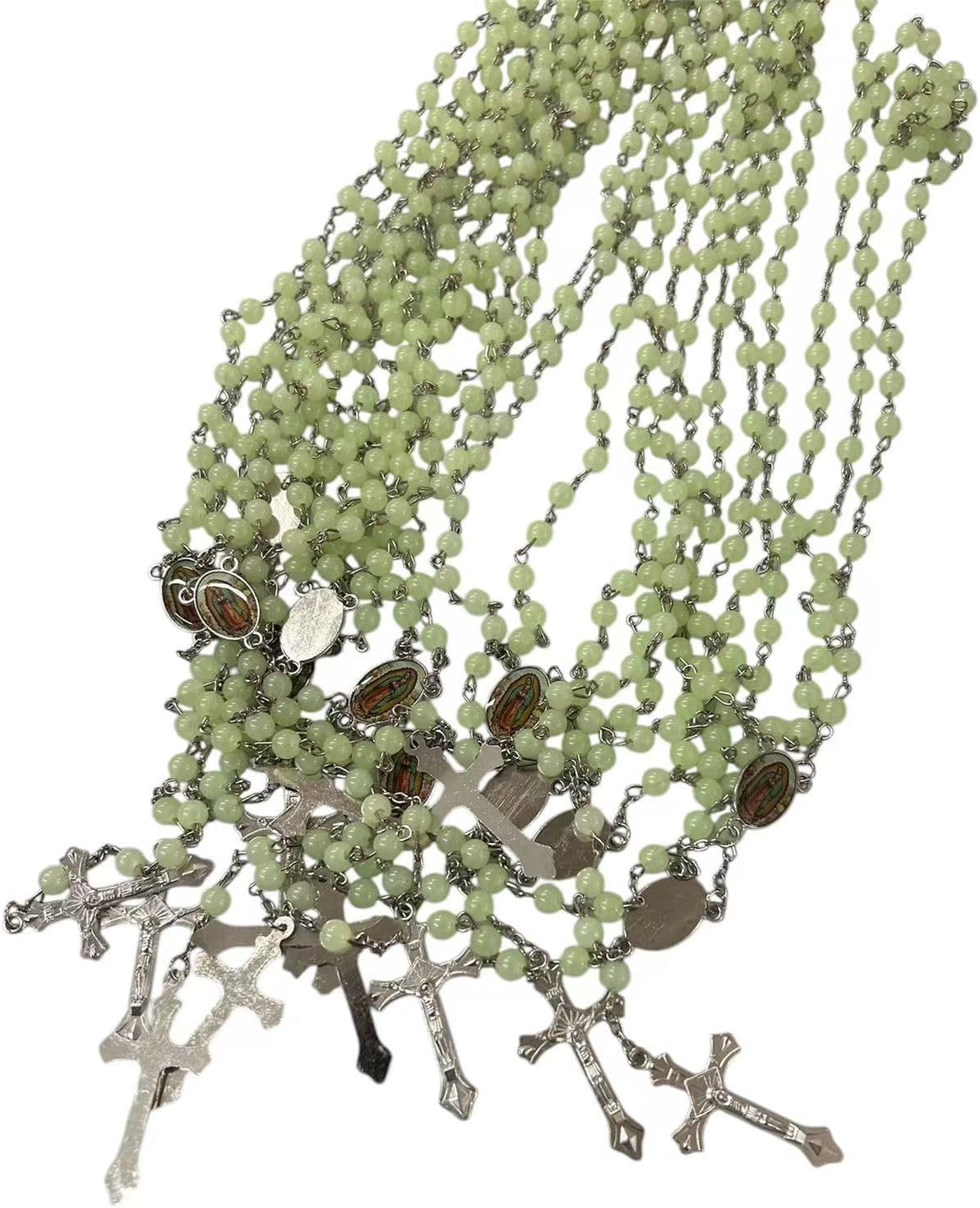 CLGIFT Set of 12 Virgin of Guadalupe (Virgen De Guadalupe) glow in dark rosary baptsim Rosary/religious favor/ 18inches drop down