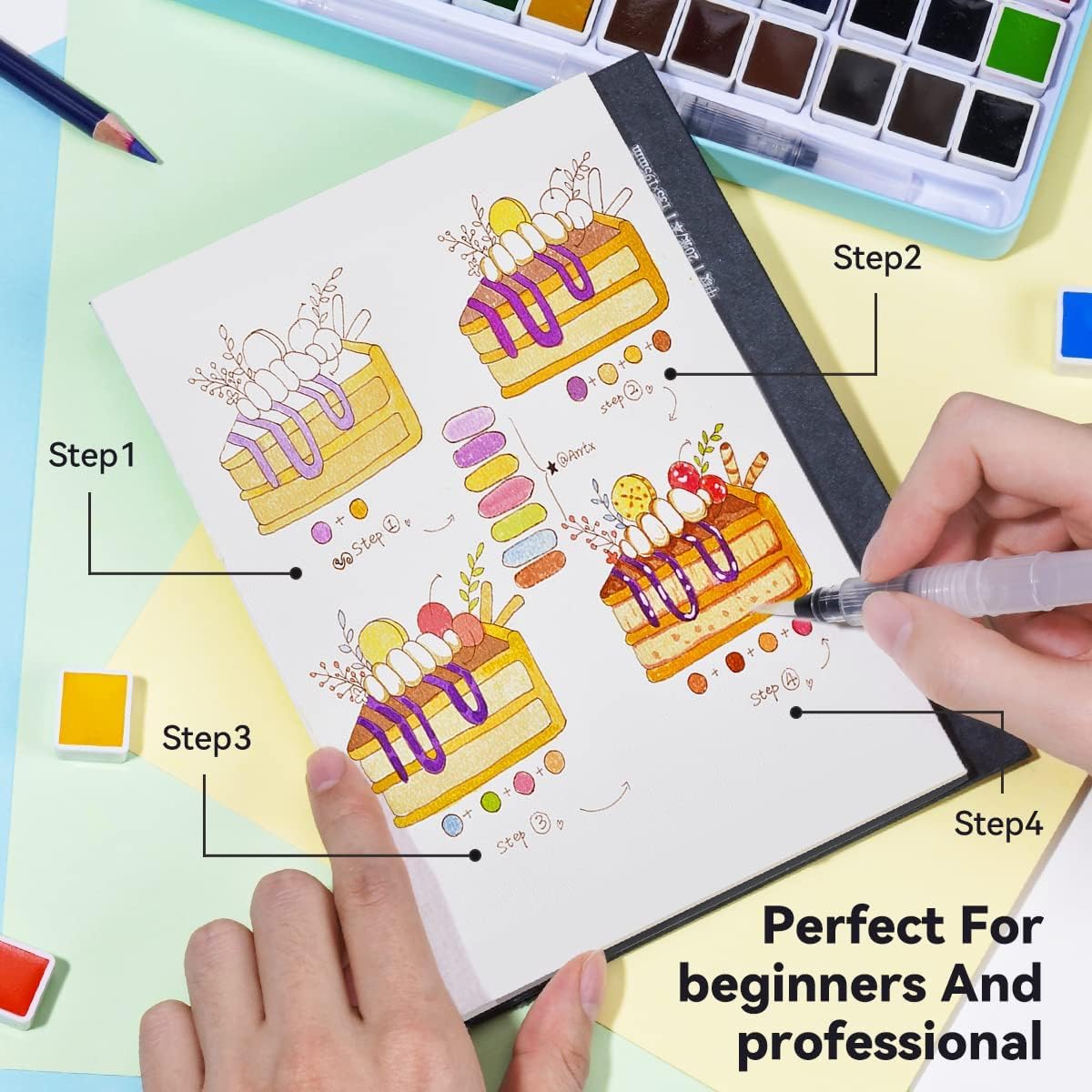 MeiLiang Watercolor Paint Set, 36 Vivid Colors in Pocket Box with Metal Ring and Watercolor Brush, Perfect for Students, Beginners and More - Image 6