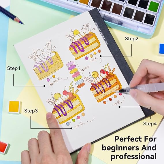 MeiLiang Watercolor Paint Set, 36 Vivid Colors in Pocket Box with Metal Ring and Watercolor Brush, Perfect for Students, Beginners and More