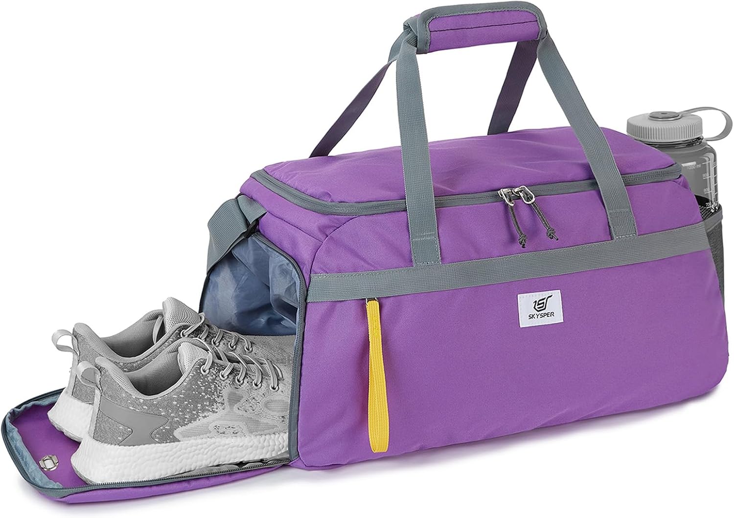SKYSPER Gym Bag for Men & Women with Shoe Compartment, Carry-on Gym Duffle Bag for Travel and Sports, Workout Overnight Bag with Large Wet Pocket, Purple