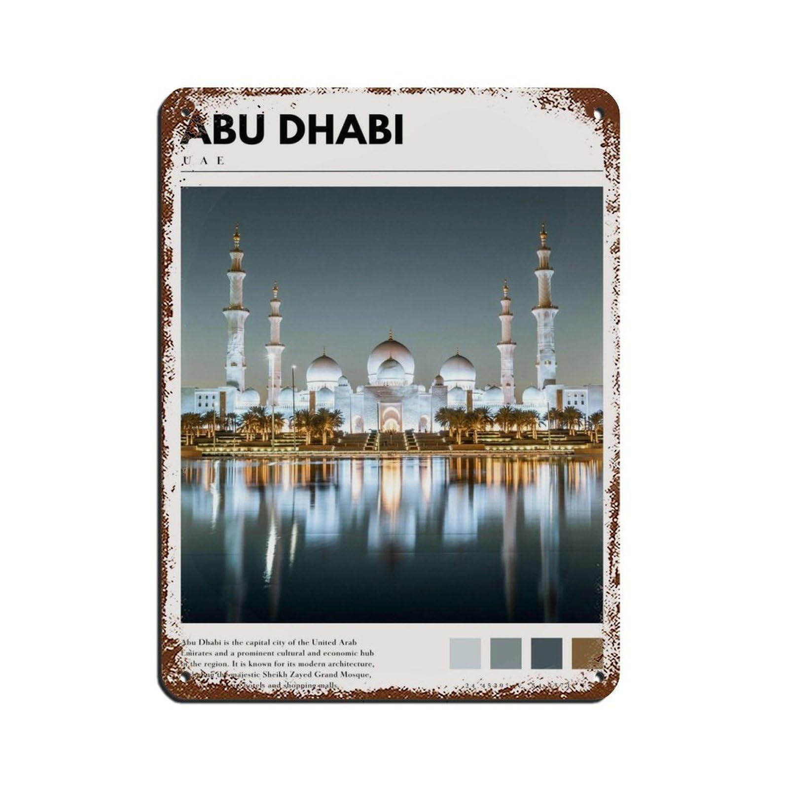 Abu Dhabi Abu Dhabi UAE Poster Tin Sign Vintage Metal Pub Club Cafe Bar Home Wall Art Decoration Poster Retro 12x16inch(30x40cm)