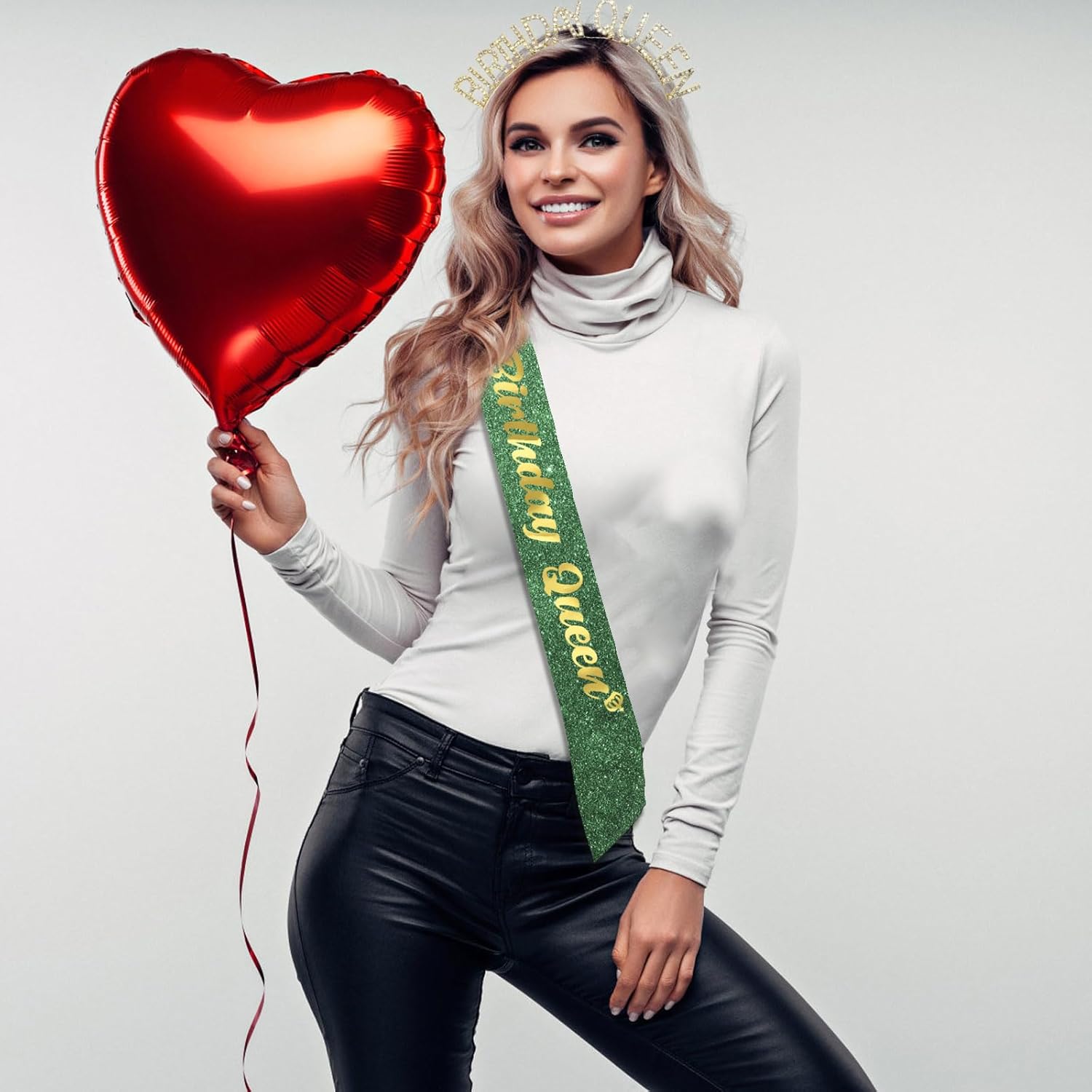 Birthday Queen Sash & Rhinestone Tiara Set, 2Pc SET - Green Birthday Sash and Tiara for Bday Decoration - Headband, Birthday crown (Green) - Image 6