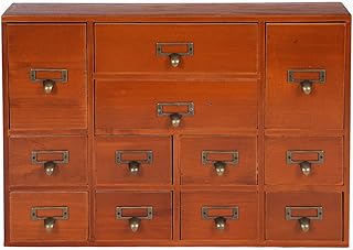Fetcoi Apothecary Cabinet with 12 Drawers, Library Card Catalog Cabinet with Metal Handles, Home Office Wooden Storage Box Curio Cabinet Tea Organizer for Desktop Organizer, Brown