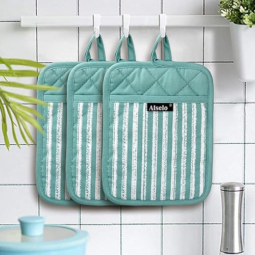 Miniatura 7 de Juego de 3 agarraderas de silicona resistentes al calor y antideslizantes, almohadillas calientes profesionales para horno con bolsillos y guantes