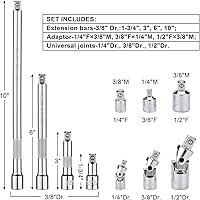 Vista 2 de EMENTOL Juego de accesorios de 10 piezas, 14", 38" y 12", CR-V, incluye barras de extensión, adaptadores y juntas universales de impacto, acabado