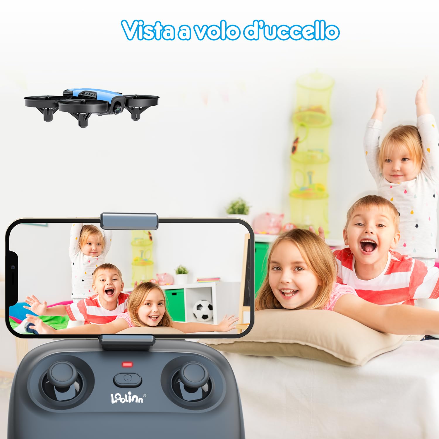 Loolinn | Drone Giocattolo con Telecamera, Regalo per Bambini(DA 8 anni in su) - Mini Quadricottero Radiocomandato, Sicuro Da Far Volare, Due Batterie, Certificazione Approvata C0 (Idee Regalo)