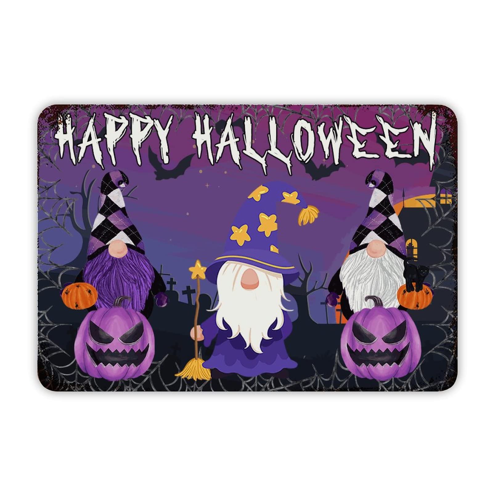 ENEDNATE Farmhouse Rustic Aluminum Sign Happy Halloween Gnome Pumpkins Metal Sign Retro Aluminum Tin Sign for Kitchen Bedroom Living Room Wall Art Door Hanger Home Decor Sign 8x12 Inch