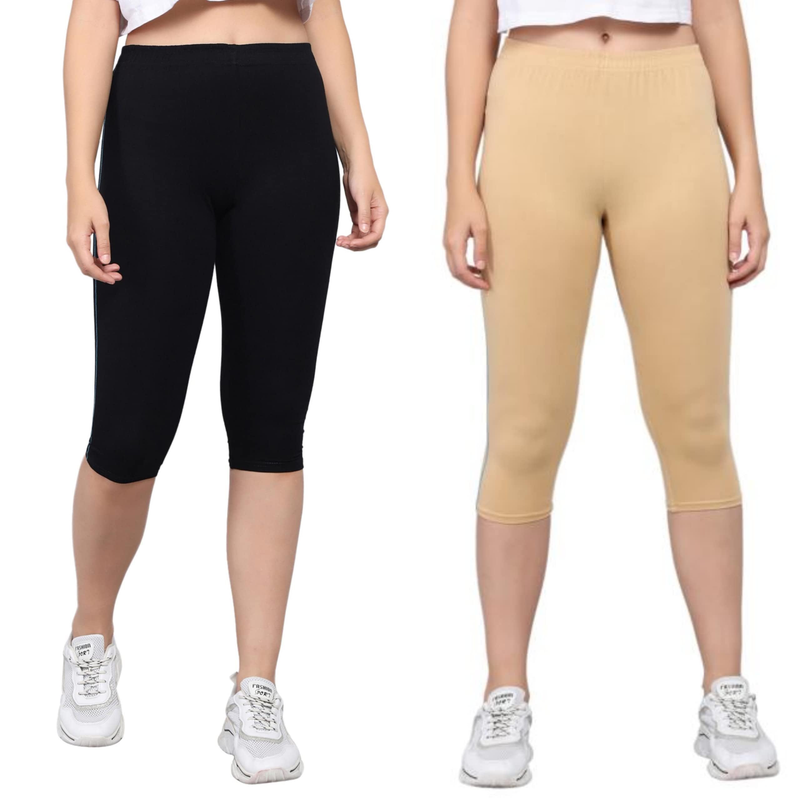 pink shell Women's Cotton Calf-Length-Capri Combo Pack of Capris Pants | Comfortable & Breathable Fabric | Perfect for Office, Casual | Black/Beige | 42-picture-55