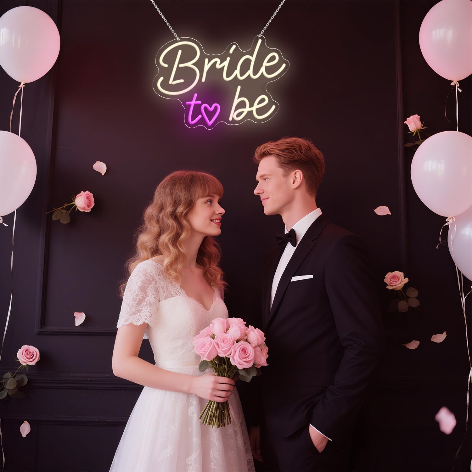 Bride to Be Wedding Sign, USB Powered Neon Signs with Dimmer and Sticky Hook, Hanging LED Light Sign Decorations, Home Decor for Bedroom Party Wall 16.54 * 11.42 inch